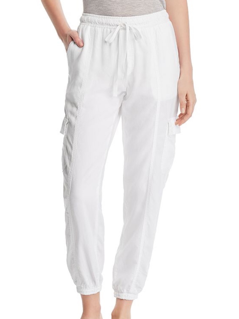 Bella Dahl White Drawstring Cargo Joggers q